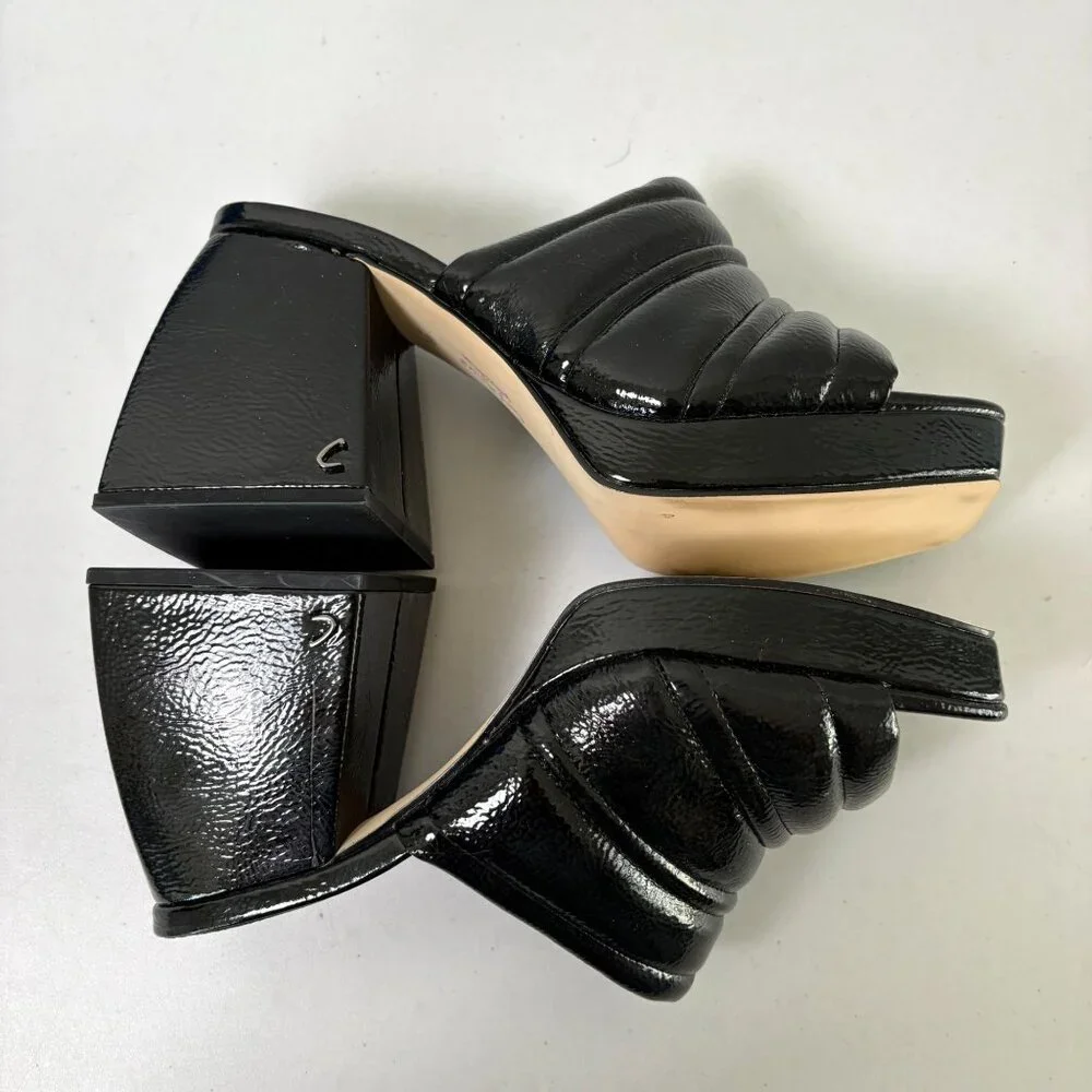 Circus Sam Edelman Marlie Platform Block Heel‎ Sandals Size 9.5 M Black Patent
